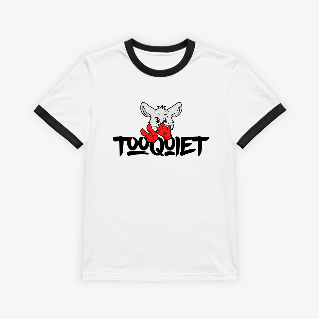 TooQuiet Ringer Tee – Signature Mascot Logo (Black Trim)