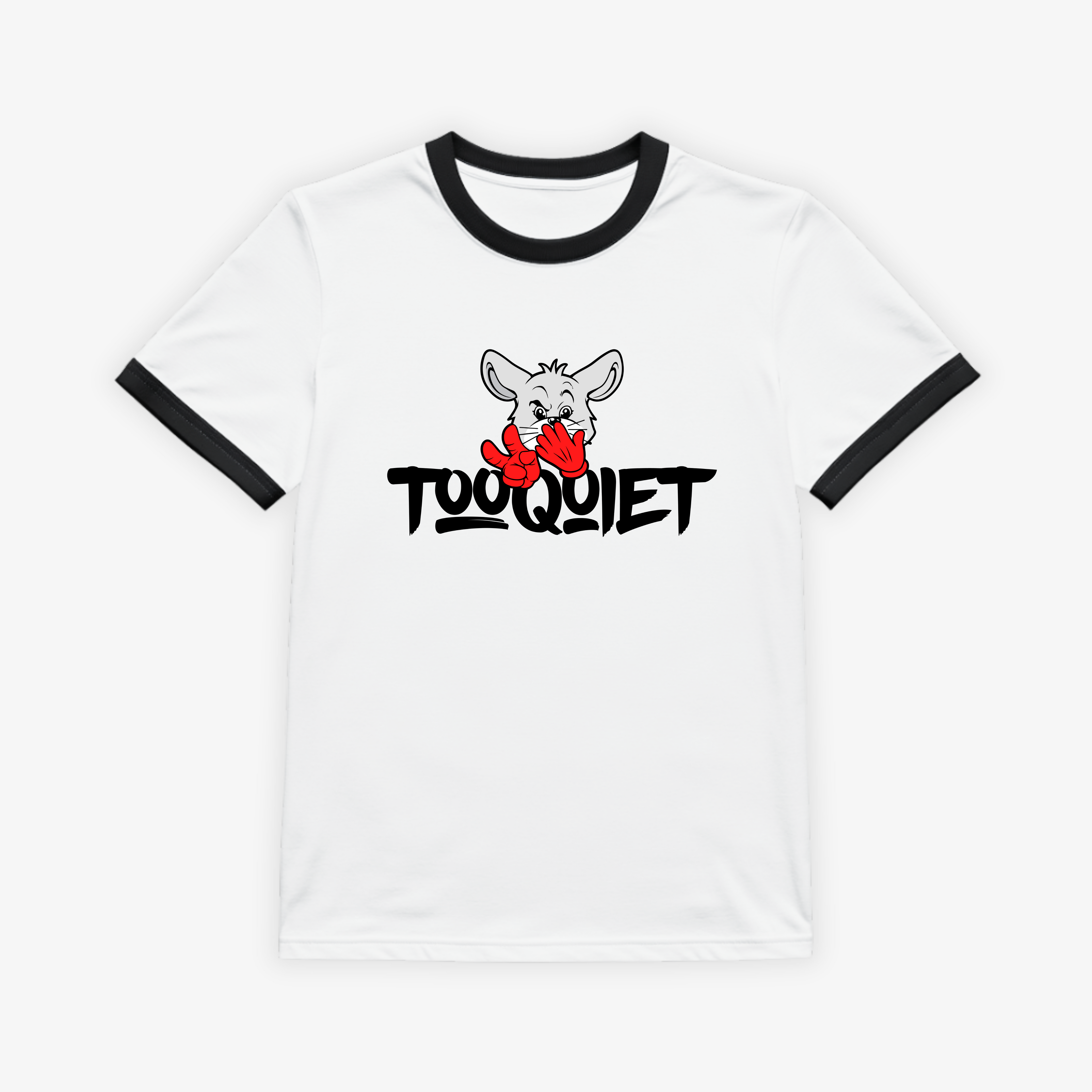 TooQuiet Ringer Tee – Signature Mascot Logo (Black Trim)