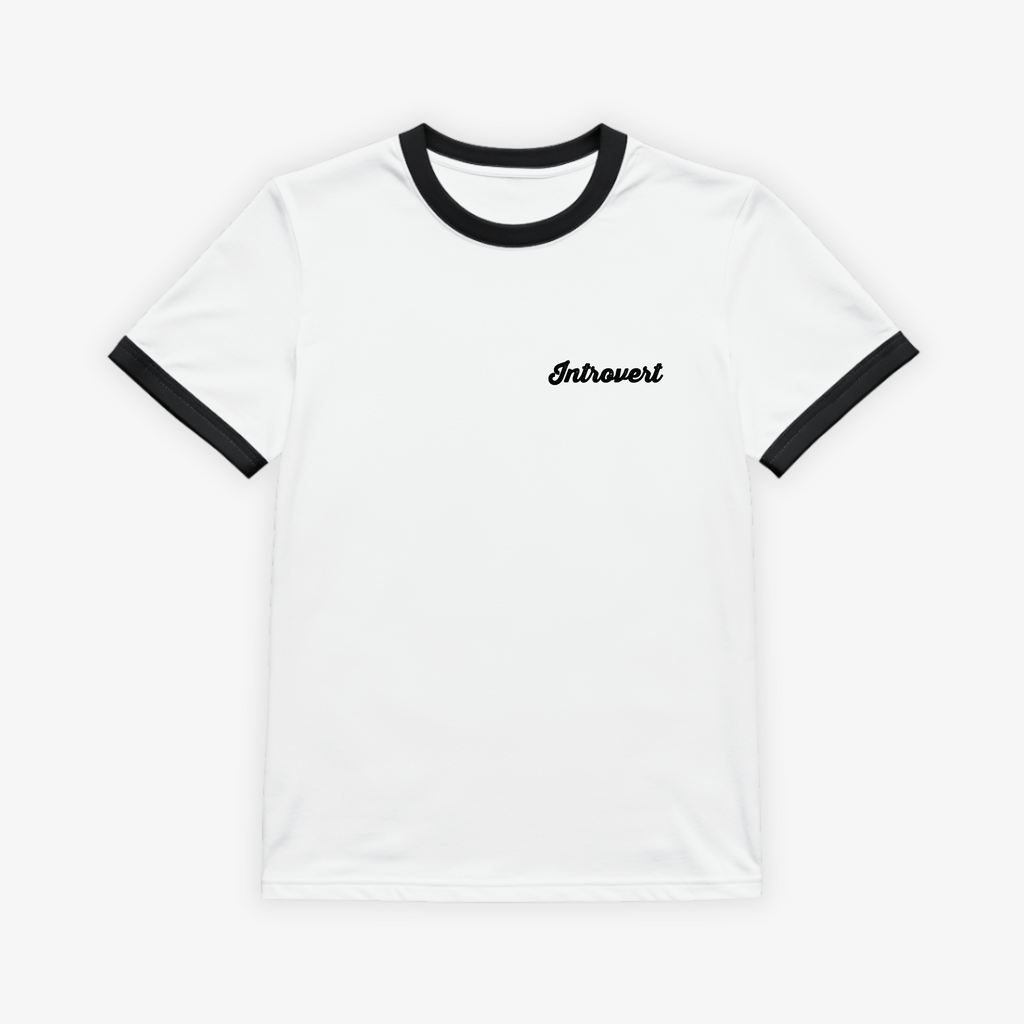 Introvert Ringer Tee – Minimal Script Edition (Black Trim)
