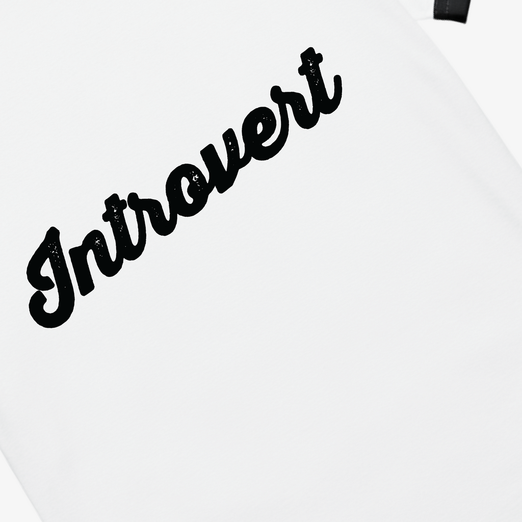 Introvert Ringer Tee – Minimal Script Edition (Black Trim)