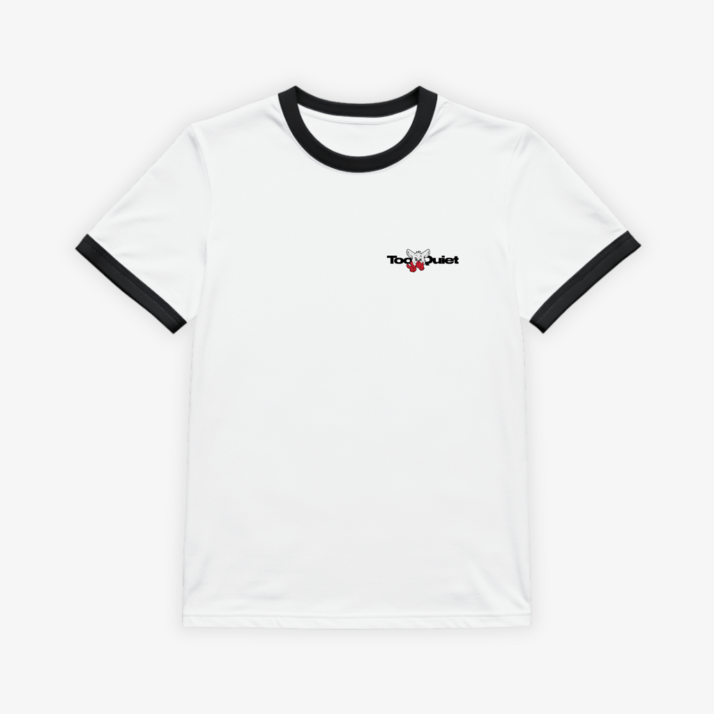 TooQuiet Ringer Tee – Minimal Chest Logo Edition (Black Trim)