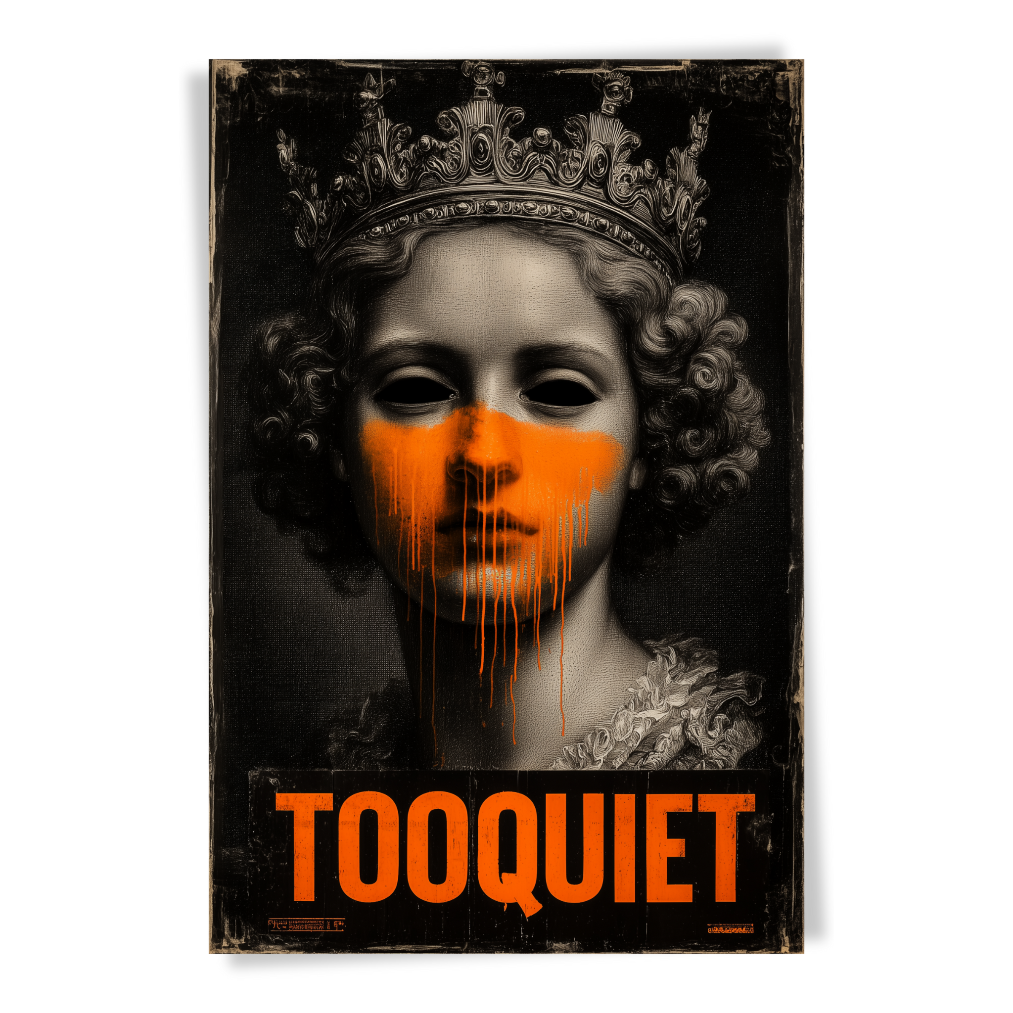 TooQuiet Graffiti Queen Wall Art – Baroque Portrait with Orange Graffiti (2:3 Ratio)